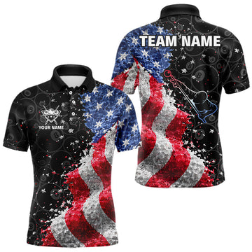 Maxcorners Debris US Flag 8 Ball Pool Polo & 1/4-Zip Shirt For Men Personalized Balls Billiard Gifts LM0901