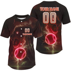 Maxcorners Personalized Red Baseball Jersey For Men Custom Lion & Lightning Baseball, Baseball Team  LM2608