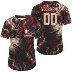Maxcorners Men's 3D Custom Baseball Jersey Personalized Black Red Paint Swirl, Baseball For Fans LM2608
