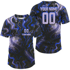 Maxcorners Men's 3D Custom Baseball Jersey Personalized Blue Black Paint Swirl, Baseball For Fans LM2608
