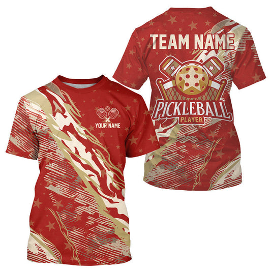 Maxcorners Custom Brown And Red Grunge Pickleball T-Shirt For Men Outfits Pickleball Jersey MT0609