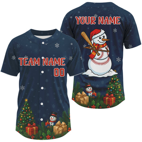 Maxcorners Custom Blue Snowman Christmas Baseball Shirt For Men Outfits Xmas Baseball Jerseys LM1109