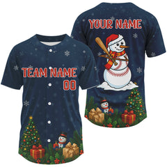 Maxcorners Custom Blue Snowman Christmas Baseball Shirt For Men Outfits Xmas Baseball Jerseys LM1109