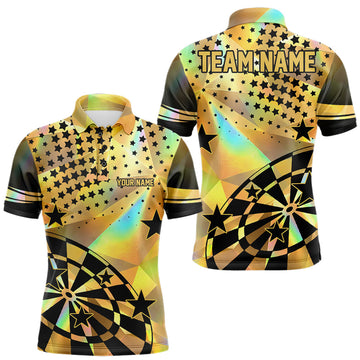Maxcorners Personalized Gold Holographic Stars Darts Shirt For Men Custom Dart Tournament Jerseys