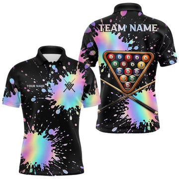 Maxcorners Holographic Rainbow Pool Billiard Shirts For Men Custom Flame 8 Ball Pool Billiard Team Jerseys