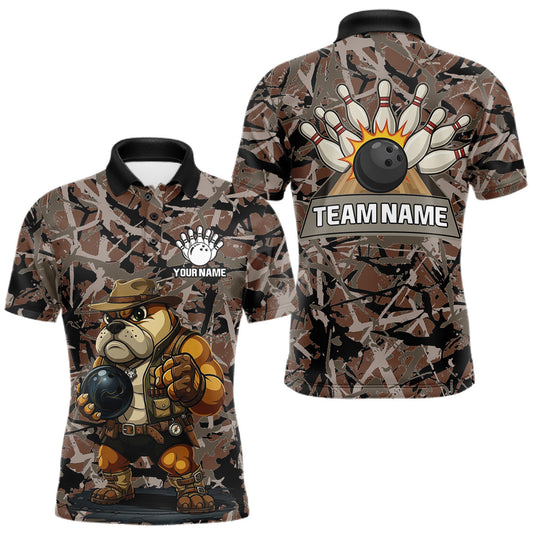 Maxcorners Hunting Bulldog Bowling Shirts For Men Custom Camo Bowling Team Jerseys Funny Bowling Attire LM1005