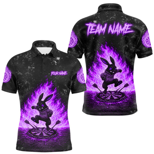 Maxcorners Crazy Rabbit Dartboard Fire Flame Darts Shirt For Men Custom Name Dart Team Outfits Jersey | Purple