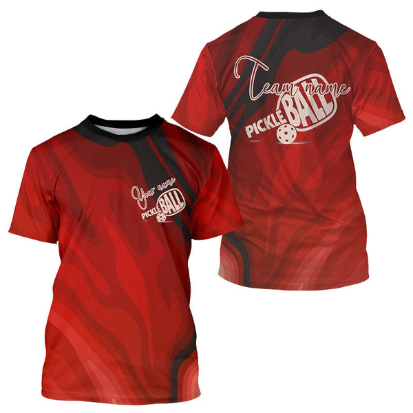 Maxcorners Men's Pickleball T-Shirt Custom Splashed Red Pickleball For Team, Pickleball Gifts MT0708