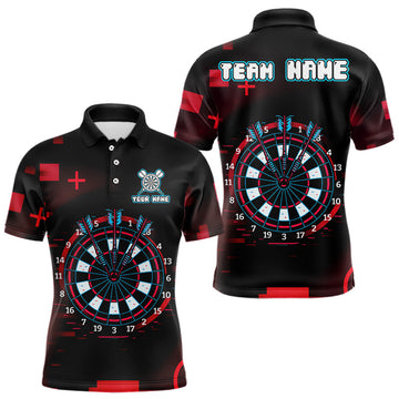 Maxcorners Custom Black Red Gunge Retro Dartboard Dart Men Polo Shirt Outfits Dart Jerseys LM0404