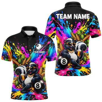 Maxcorners Funny Skunk 8-Ball Pool Team Shirt For Men Neon Paint Splash Custom Billiard Team Jersey