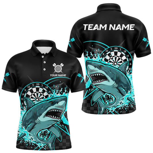 Maxcorners Black And Turquoise Funny Shark Dartboard Custom Men Darts Polo Shirt Dart Jerseys LM2603