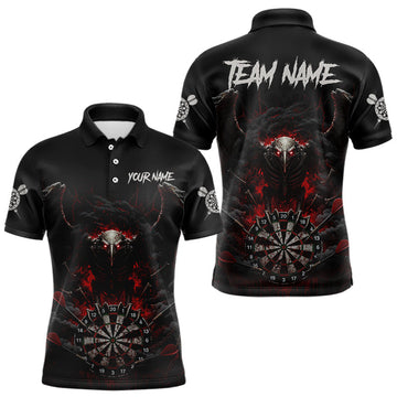 Maxcorners Black Smokes Eagle Chain Red Grunge Dartboard Custom Men Darts Polo Shirt Dart Jerseys LM2603