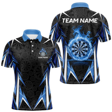 Maxcorners Black And Blue Flames Dartboard Men Darts Polo Shirts Custom Fire Flame Dart Team Jerseys LM0901