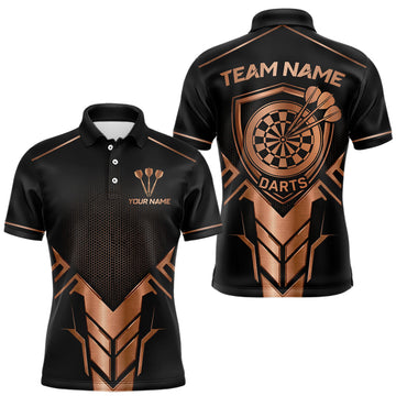 Maxcorners Black And Metallic Copper Darts Polo & 1/4-Zip Shirt For Men Custom Outfits Team Darts Jersey LM1005
