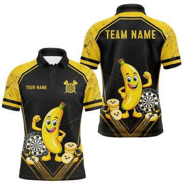 Maxcorners Funny Banana Mascot Black And Yellow Darts Jersey For Men Custom Polo & 1/4 Zip Darts Team Shirts LM1005