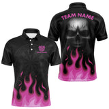 Maxcorners Flaming Dartboard Grey Skull Darts Shirt For Men - Custom Name & Team Jersey | Pink MT0708