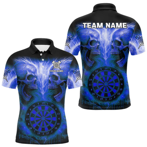 Maxcorners Electric Blue Skulls & Dartboard Darts Shirt For Men - Custom Dart Player Jersey MT0708