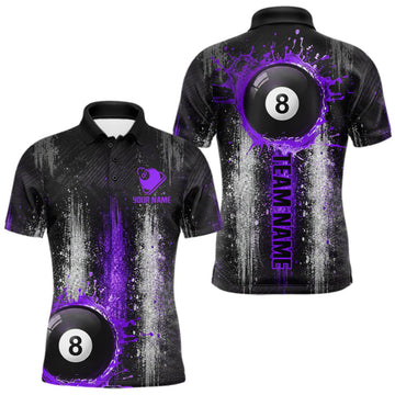 Maxcorners White And Purple Splatter 8 Ball Billiard Shirt For Men Custom Splash Pool Team Billiard Jerseys LM0409