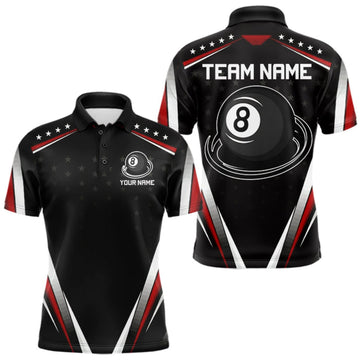 Maxcorners Red Pool Jersey 8 Ball Men Billiards Team Shirt Personalized Name Billiard Polo 1/4-Zip Jersey LM2709
