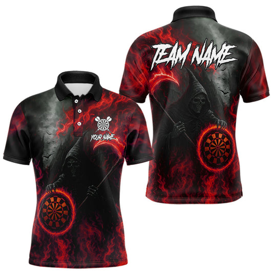 Maxcorners Custom Red Flaming Dartboard Grim Reaper Dart Men Polo Shirt Dart Team Jerseys LM0404
