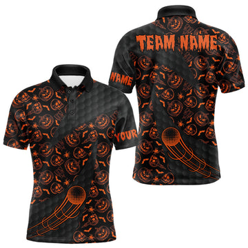 Maxcorners Halloween Golf Polo Shirt Custom Pumpkin Face Pattern Black Golf Shirts For Men Golf Gifts