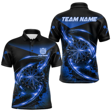 Maxcorners Thunder Blue Dartboard Mens Dart Polo & 1/4-Zip Shirt Custom Name Splatter Dart Jersey For Darters LM1005