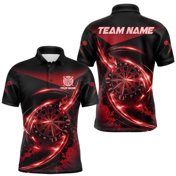 Maxcorners Thunder Red Dartboard Mens Dart Polo & 1/4-Zip Shirt Custom Name Splatter Dart Jersey For Darters LM1005