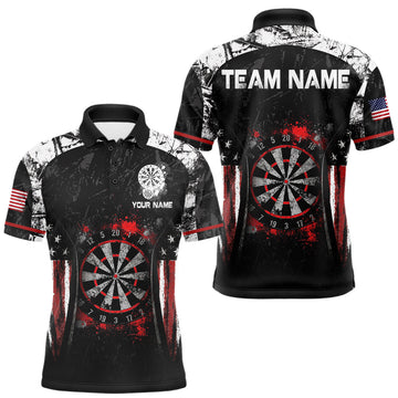 Maxcorners Black, White And Red Splatter Dartboard Men Dart Shirt Custom Grunge US Flag Dart Team Attire LM1005
