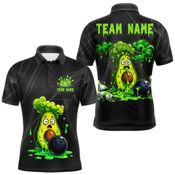 Maxcorners Dripping Green Avocado Funny Bowling Shirts For Men Custom Bowling Polo Quarter Zip Jerseys