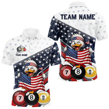 Maxcorners Funny Duck 8 Ball & 9 Ball Billiard Shirt For Men Custom US Flag Patriotic Billiard Pool Team Jersey LM0409