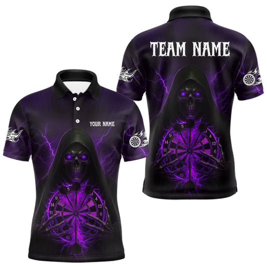 Maxcorners Custom Lightning Purple Bone Skeleton Dartboard Dart Men Polo Jerseys Dart Shirt Gifts LM2603