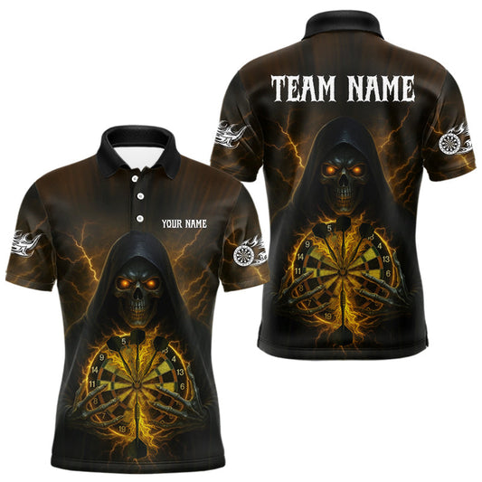 Maxcorners Custom Lightning Yellow Bone Skeleton Dartboard Dart Men Polo Jerseys Dart Shirt Gifts LM2603