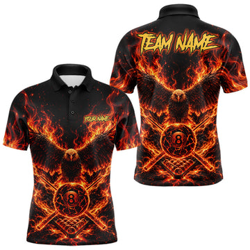 Maxcorners Personalized Flame Cracked 8 Ball Pool Polo Shirt For Men Custom Fire Eagle Retro Billiard Team Shirt