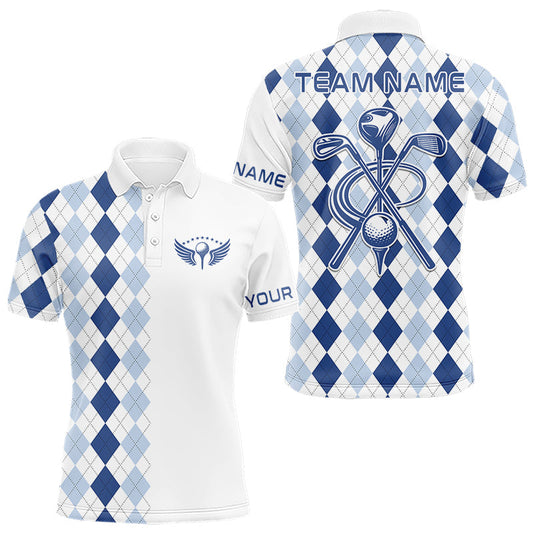 Maxcorners Mens Blue Argyle Pattern Golf Shirts Argyle Golf Clothing Custom Blue Golf Polo, Best Golf Gifts LM1104