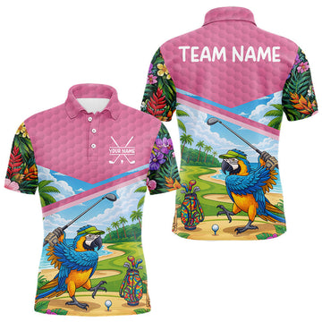 Maxcorners Tropical Funny Parrot Polo Golf Shirts For Men Custom Parrot Golf Team Attire For Golfers LM1104