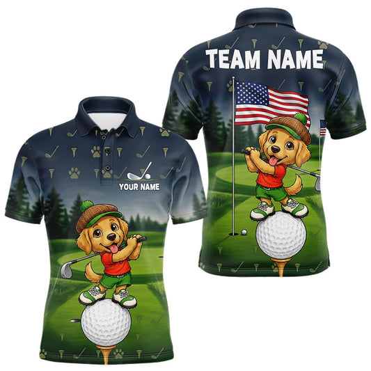 Maxcorners Golden Retriever Golf Shirt Custom Funny Golf Polos For Men American Flag Golf Team Outfits