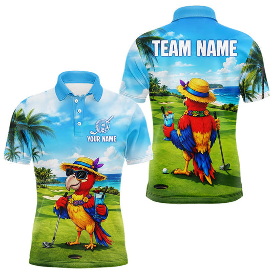 Maxcorners Funny Parrot Mens Golf Polo Shirts Custom Tropical Summer Matching Couples Golf Shirts