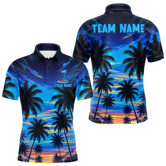 Maxcorners Sunset Tropical Palm Tree Mens Golf Polos Shirts Personalized Golf Team Outfits, Golf Gifts
