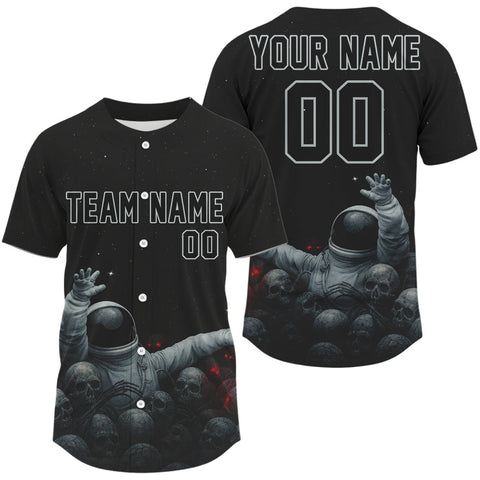 Maxcorners Custom Grey Skull Astronaut Baseball Shirt For Men Youth Authentic Baseball Jersey LM1109