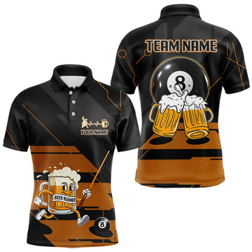 Maxcorners Funny Beer Play Pool 8 Ball Men's Billiard Team Shirt Custom Billiard Polo & 1/4 Zip Attire