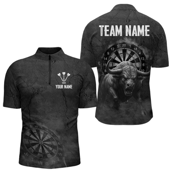 Maxcorners Custom Men's Darts Shirt With Shadow Bison & Cracked Stone Texture, Darts Jersey