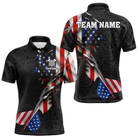 Maxcorners Custom American Flag Dart Arrow Black Dart Men Polo Shirt Patriotic Dart Team Jerseys LM0404