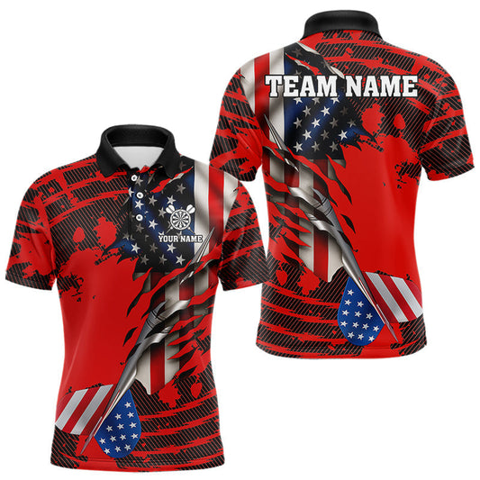 Maxcorners Custom American Flag Dart Arrow Black & Red Dart Men Polo Shirt Patriotic Dart Jerseys LM0404