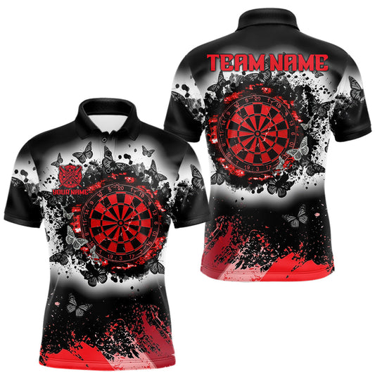 Maxcorners Custom White, Red And Black Grunge Butterfly Dart Polo 1/4-Zip Shirt For Men Dart Team Jersey LM1406