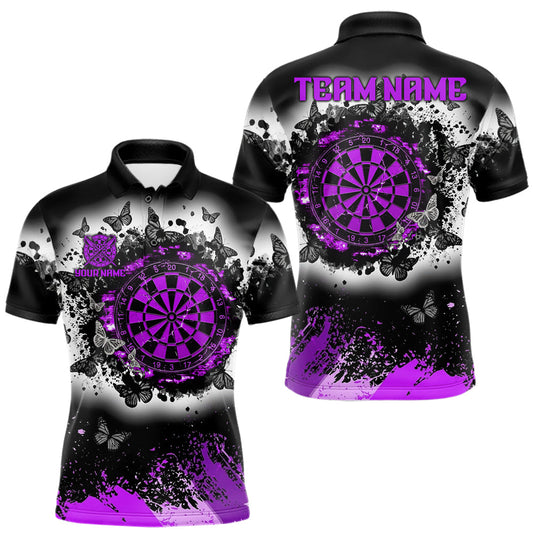 Maxcorners Custom White, Purple And Black Grunge Butterfly Dart Polo 1/4-Zip Shirt For Men Dart Team Jersey LM1406