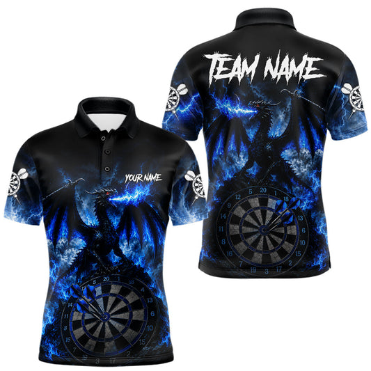 Maxcorners Thunder Dragon Mens Dart Polo & Quarter-Zip Shirt Custom Lightning Blue Dart Team Uniforms LM1406