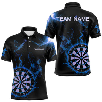 Maxcorners Custom Blue Smokes Butterfly Flame Dartboard Dart Men Polo Jerseys Dart Team Shirt LM2603