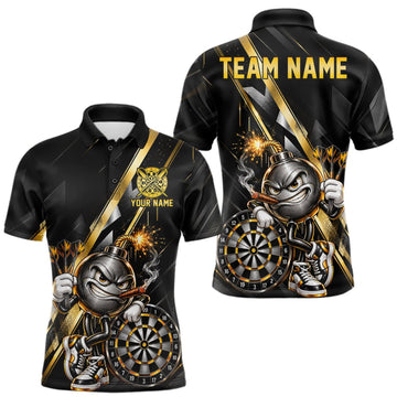 Maxcorners Personalized Black Gold Bomb Darts Polo 1/4-Zip Shirt Customized Funny Darts Team Apparel For Men LM1910