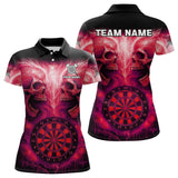 Maxcorners Electric Red Skulls & Dartboard Darts Shirt For Men - Custom Dart Player Jersey MT2306