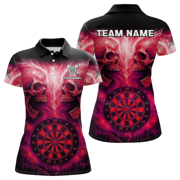 Maxcorners Electric Red Skulls & Dartboard Darts Shirt For Men - Custom Dart Player Jersey MT2306